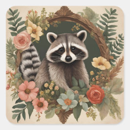 Adesivo Quadrado Cottagecore Cute Raccoon