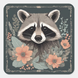 Adesivo Quadrado Cottagecore Cute Raccoon