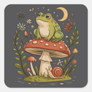 Adesivo Quadrado Cottagecore Sapo Cogumelo Floresta da Lua 