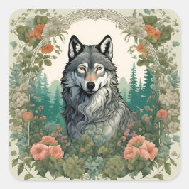 Adesivo Quadrado Cottagecore Wolf