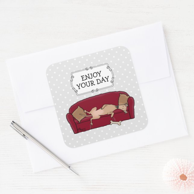 Adesivo Quadrado Couch Greyhound (Desconhecido) Cão Preguiçoso Dorm (Envelope)