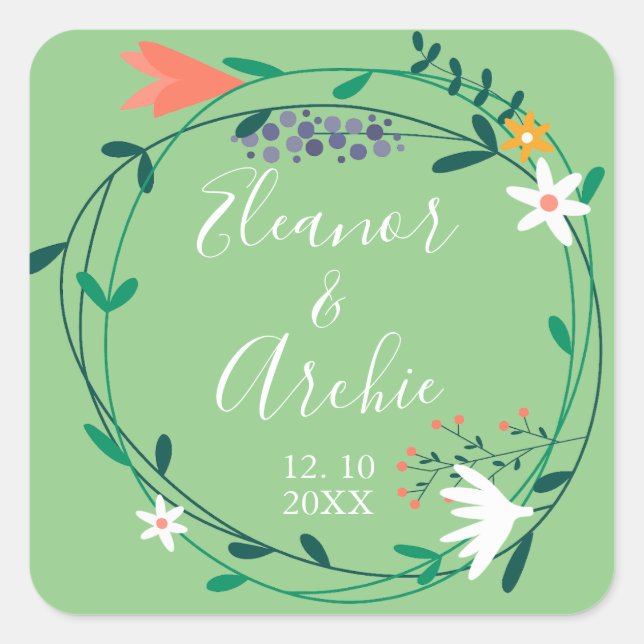 Adesivo Quadrado Country Floral Garland. (Frente)