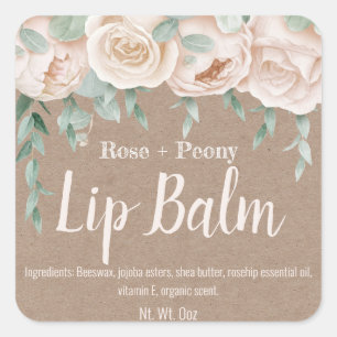 Adesivo Quadrado Country Kraft Roses Rosa Lip Balm Tube Labels