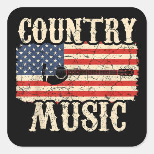 Adesivo Quadrado Country Music Guitar American Flag Gift