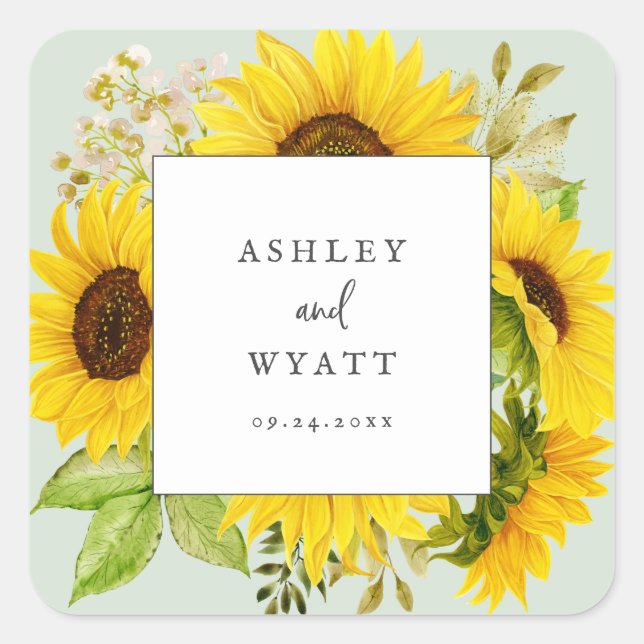 Adesivo Quadrado Country Sunflower | Selos De Envelope De Casamento (Frente)