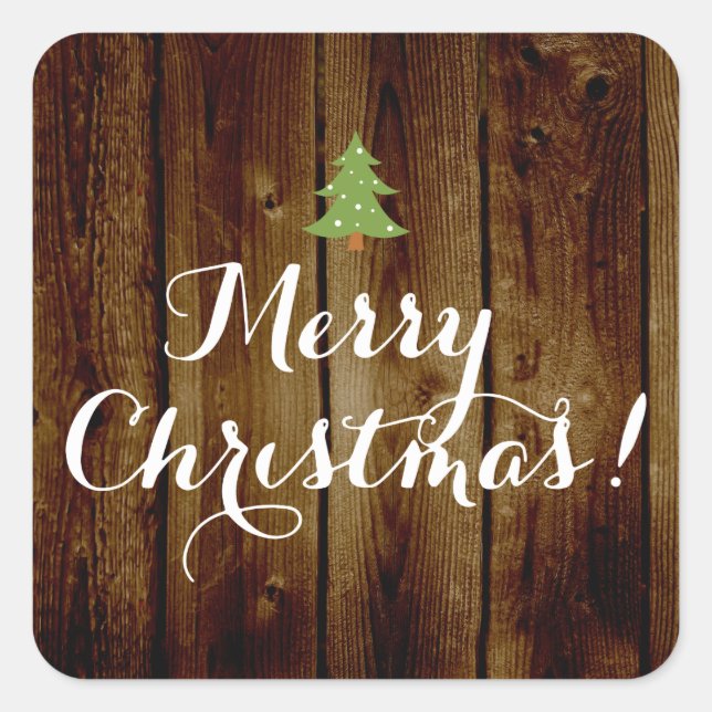Adesivo Quadrado Country Vintage Wood Feliz Natal (Frente)