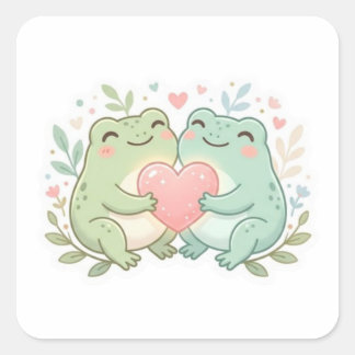 Adesivo Quadrado Couple Frog Sticker Cute Two Frogs Love Heart Roma
