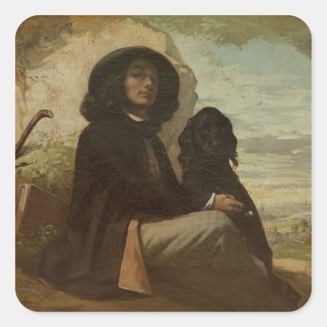 Adesivo Quadrado Courbet com seu Black Dog, 1842 (Frente)