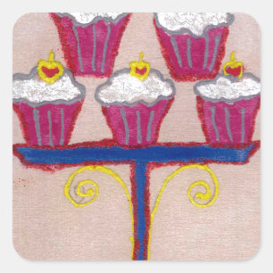 Adesivo Quadrado Couture de Cupcake Inspirador Artístico de Achempo
