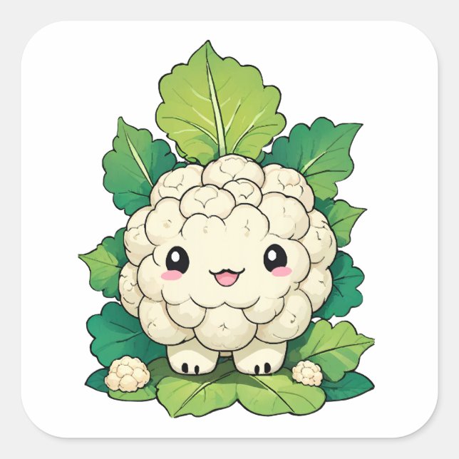 Adesivo Quadrado Couve-flor Kawaii (Frente)