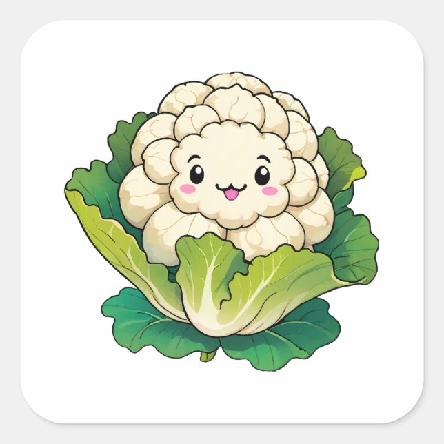 Adesivo Quadrado Couve-flor Kawaii (Frente)