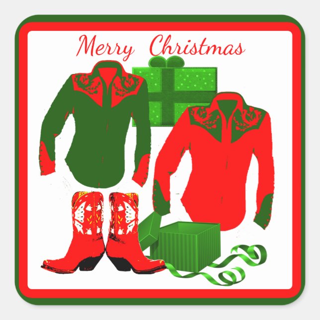 Adesivo Quadrado Cowboy Cowgirl Rodeo Western Shirts e Boots (Frente)