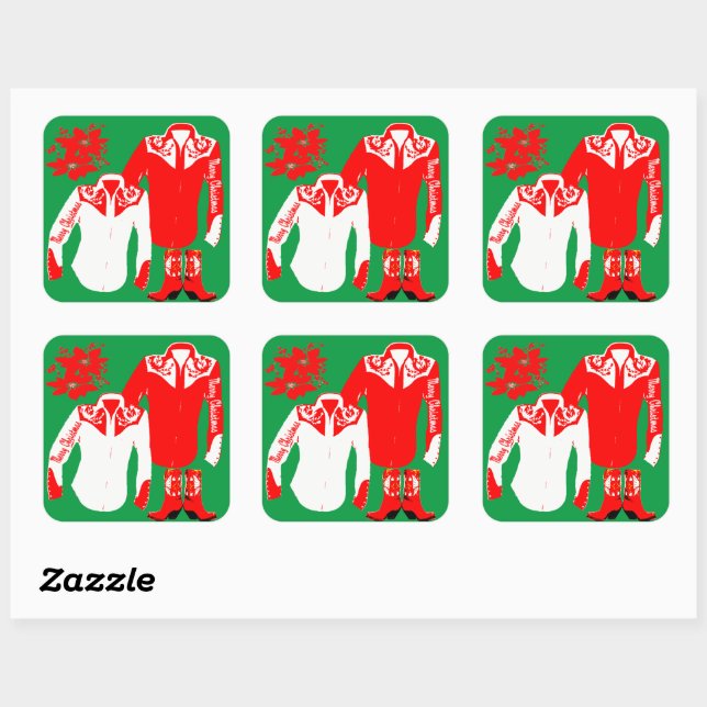 Adesivo Quadrado Cowboy Cowgirl Rodeo Western Shirts Feliz Christm (Folha)