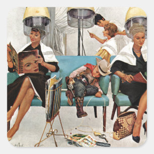 Adesivo Quadrado Cowboy dormindo no salão de beleza