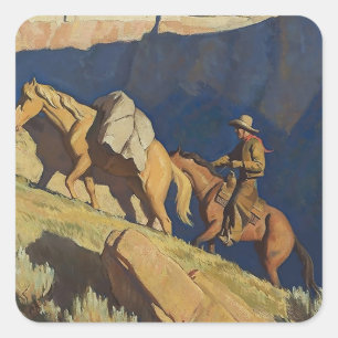 Adesivo Quadrado “Cowboy e Cavalo de Carga” por Maynard Dixon
