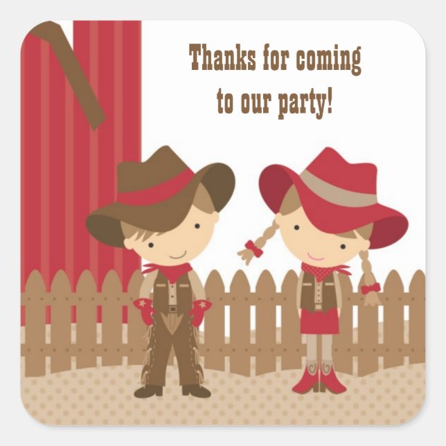 Adesivo Quadrado Cowboy e Cowgirl Stickers (Frente)