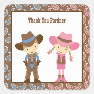 Adesivo Quadrado Cowboy e Cowgirl Stickers