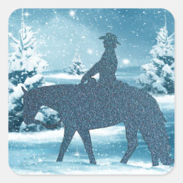 Adesivo Quadrado Cowboy Ocidental Cowgirl Horse Winter Scense