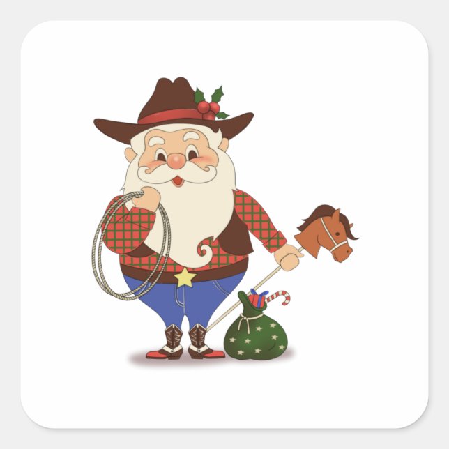 Adesivo Quadrado Cowboy Papai Noel (Frente)