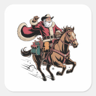 Adesivo Quadrado Cowboy Papai Noel Andando Um Natal De Cavalo