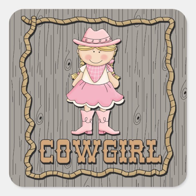Adesivo Quadrado Cowgirl com botas cor-de-rosa (Frente)