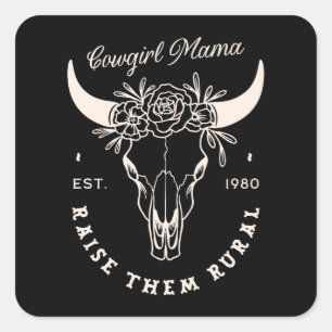 Adesivo Quadrado Cowgirl country mãe estética ocidental cita preto