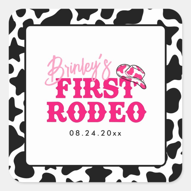Adesivo Quadrado Cowgirl Disco Pink First Rodeo (Frente)