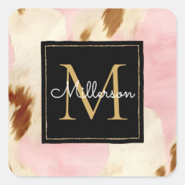 Adesivo Quadrado CowGirl Pink Cream Brown Cowhide Dourado Monograma