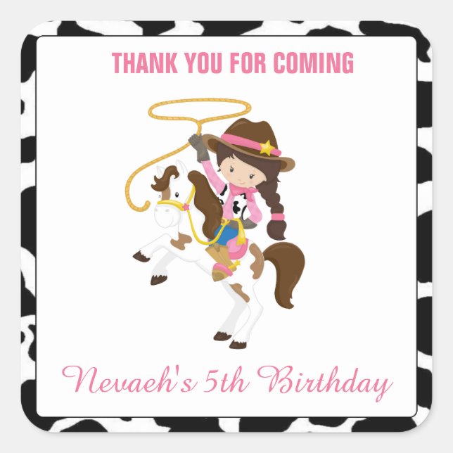 Adesivo Quadrado Cowgirl Western Square Sticker Labs Favor Bag (Frente)
