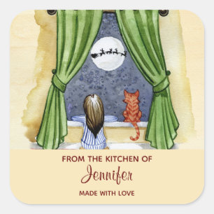 Adesivo Quadrado Cozinha de Aquarela da Cena de Natal Bonita