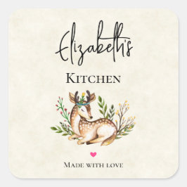 Adesivo Quadrado Cozinha De Boho bonito Com Veado De Aquarela