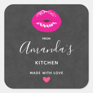 Adesivo Quadrado Cozinha de ilustração glamourosa de Lábios rosa