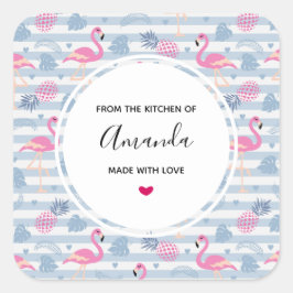 Adesivo Quadrado Cozinha de Padrão Flamingo e Abacaxi Whimsical