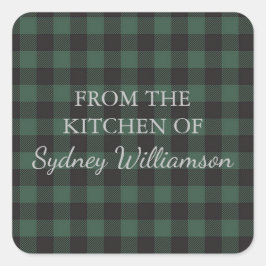 Adesivo Quadrado Cozinha de Xadrez de Tartan Preto Verde Personaliz