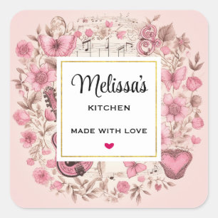 Adesivo Quadrado Cozinha do Estilo Retro com Notas e Flores