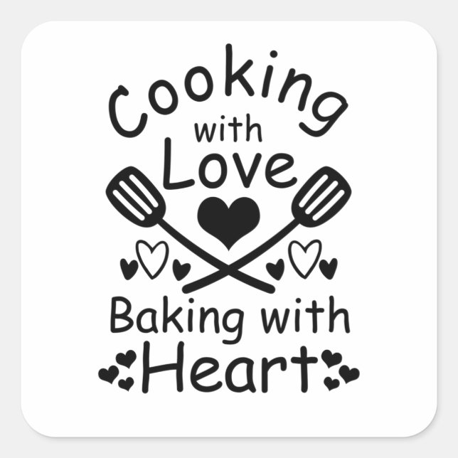Adesivo Quadrado Cozinhar Com Amor Baking Com Coração (Frente)