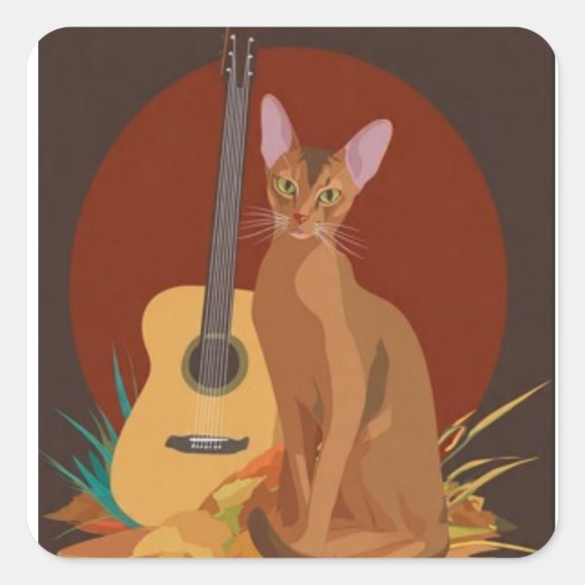 Adesivo Quadrado Cozy Cat & Guitar Sticker (Frente)