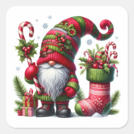 Adesivo Quadrado Cozy Christmas Gnome Art – Festive Holiday