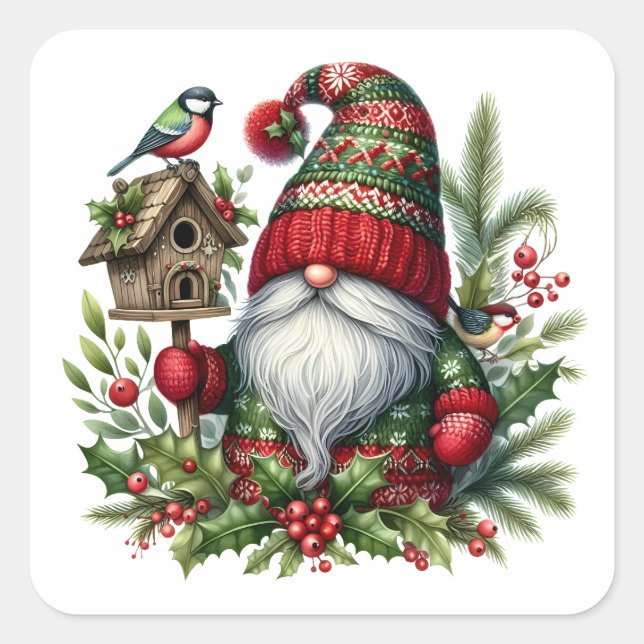 Adesivo Quadrado Cozy Christmas Gnome Art – Festive Holiday (Frente)
