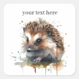 Adesivo Quadrado Cozy Critter: Hedgehog em Watercolor, personalizad
