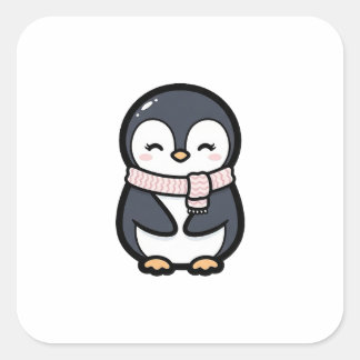 Adesivo Quadrado Cozy Penguin – Cute Kawaii Animal Illustration