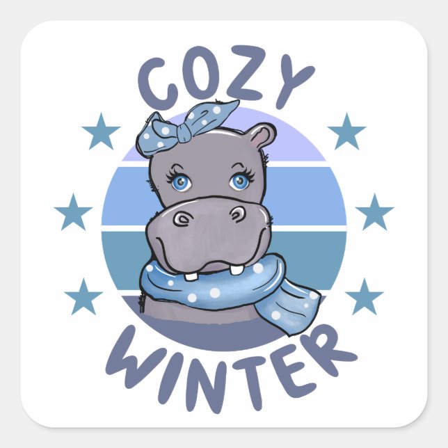 Adesivo Quadrado Cozy Winter Cute Animal (Frente)
