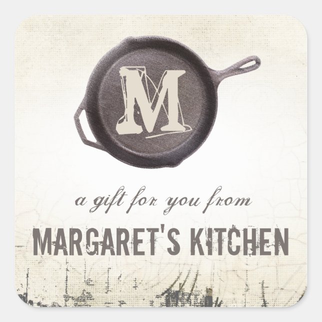 Adesivo Quadrado crachá de brinde de ferro fundido, fritura, panela (Frente)