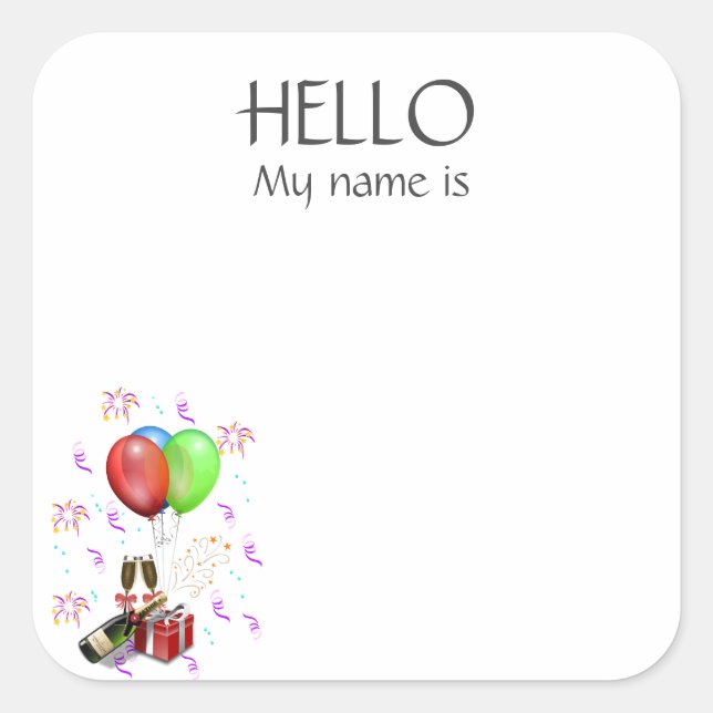 Adesivo Quadrado Crachá de Identificação de Festa de Celebração de  (Frente)