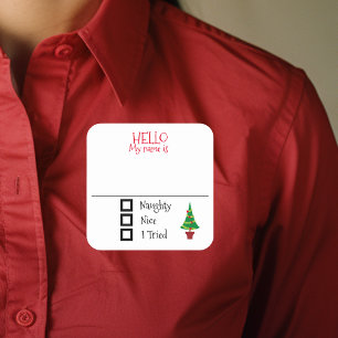 Adesivo Quadrado Crachá de Identificação de Festa de Natal Malvado