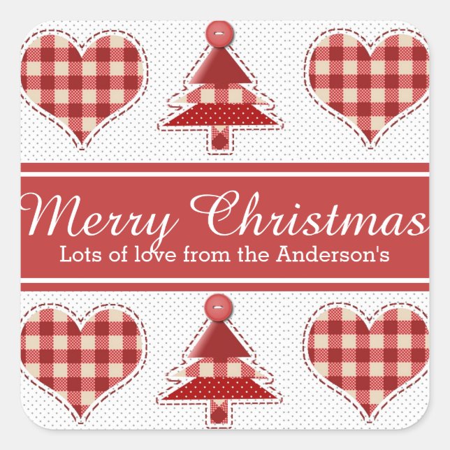 Adesivo Quadrado Craft Christmas Trees and Hearts Personalised (Frente)