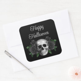 Adesivo Quadrado Craniano Floral Gótico Preto Halloween