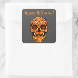 Adesivo Quadrado Cranio assustador de Halloween com olhos vermelhos