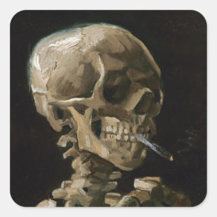 Adesivo Quadrado Crânio com arte ardente de Vincent van Gogh do