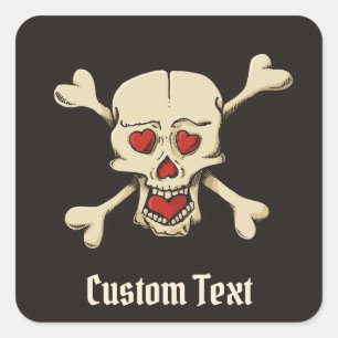 Adesivo Quadrado Crânio com Corações